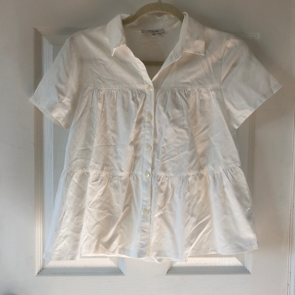 Madewell | Ruffled White Button Up Collared Top